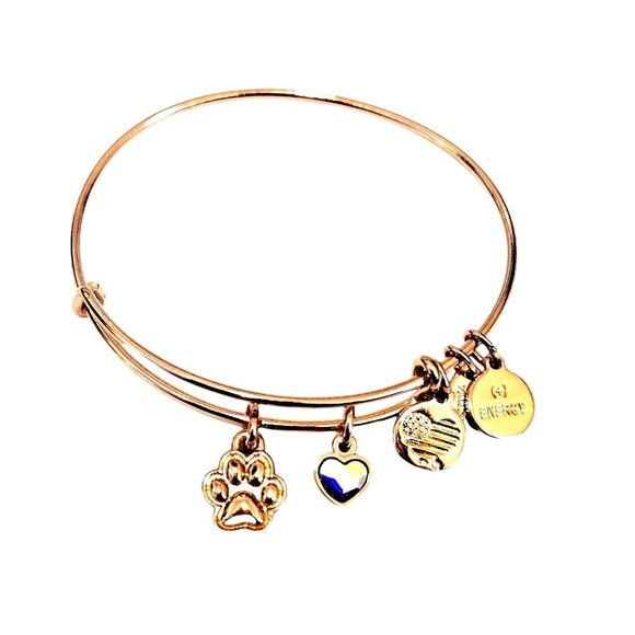 Alex & Ani Paw Print Duo Charm Rose Gold Finish Expandable Bangle Bracelet - Picture 1 of 3